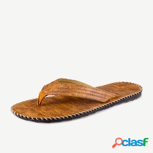 Chinelos flip-flops de couro antiderrapante masculino