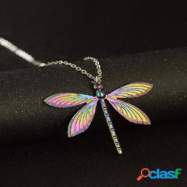 Colar feminino colorido libélula corrente de aço