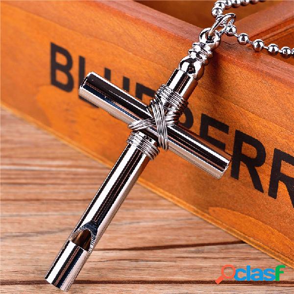 Colar punk masculino Cross Rock Alloy Whistle Neckalce