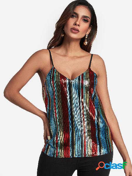 Colorful Stripe Sequins Embellished Cami