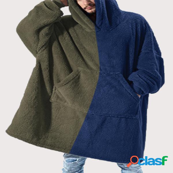 Comfy Contrast Color Flannel Fleece Blanket Hoodies Aquecido