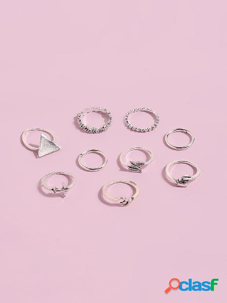 Conjunto de anéis de 9 peças com forma geométrica