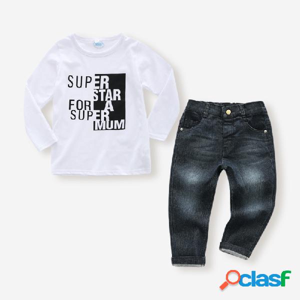 Conjunto de mangas compridas com estampa de carta masculina