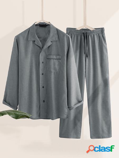 Conjunto de pijama INCERUN masculino cinza manga comprida