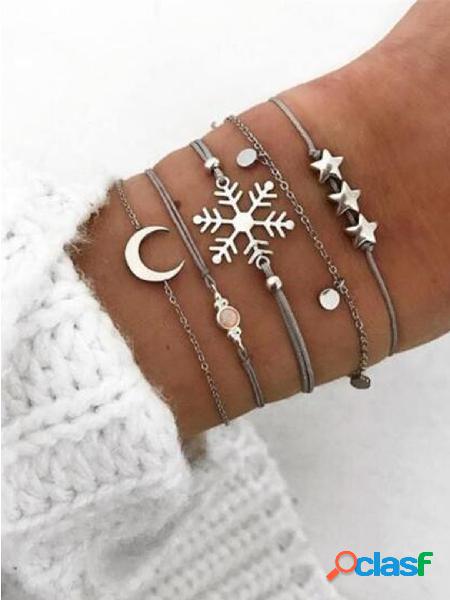 Conjunto de pulseira de metal com corrente de prata