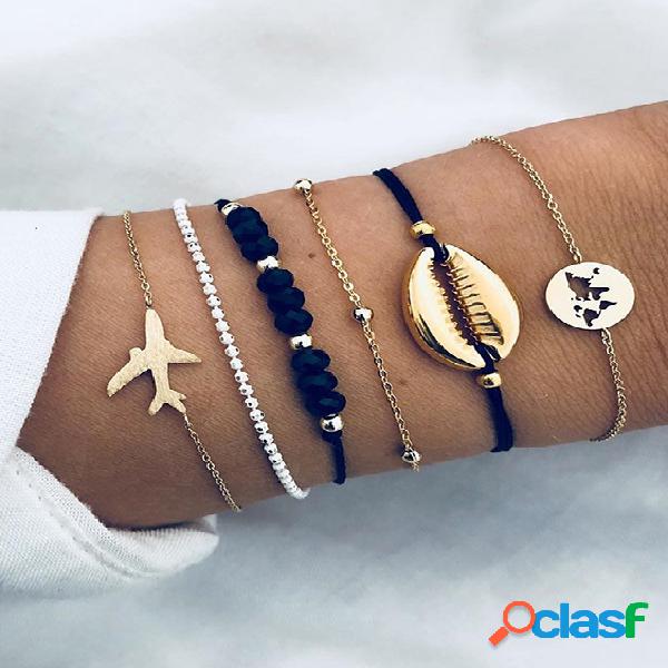 Conjunto de pulseira de seis peças com corrente em forma de