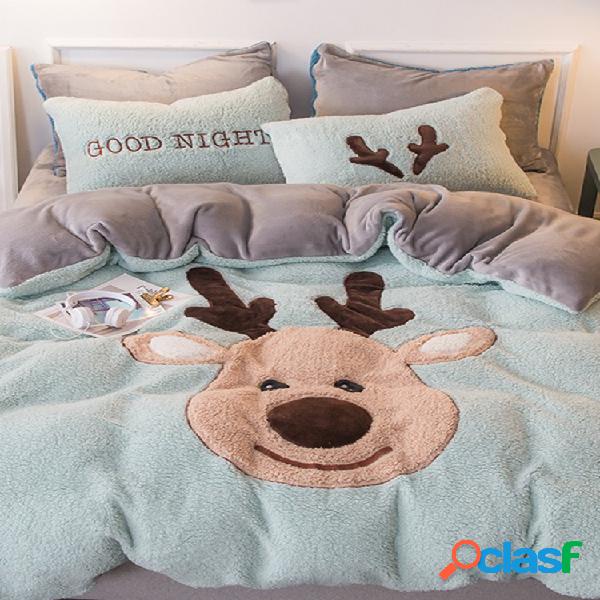 Conjunto de roupa de cama 4 unidades Shearling Cartoon Alce