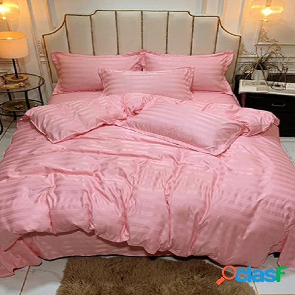 Conjunto de roupa de cama de seda pura de cetim de cor