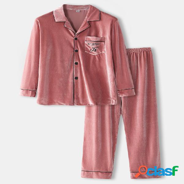 Conjuntos de pijamas de duas peças para veludo inverno