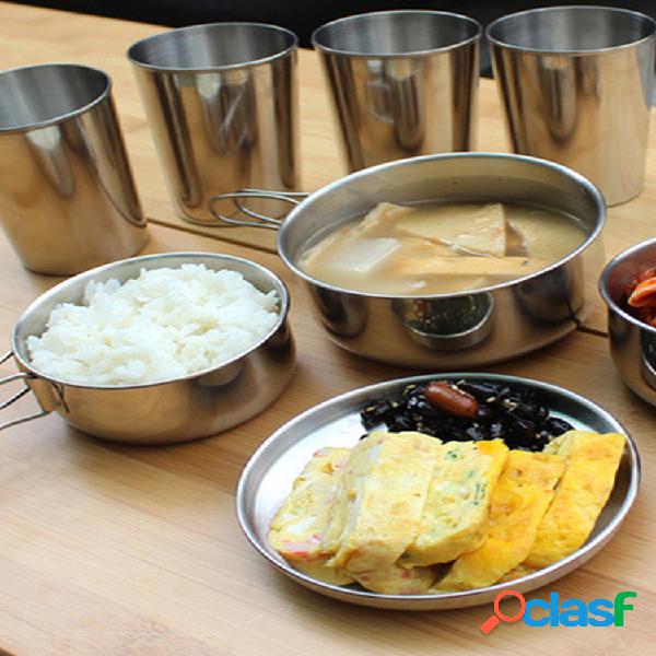 Cookware ao ar livre de 6 partes que acampa o jogo de aço