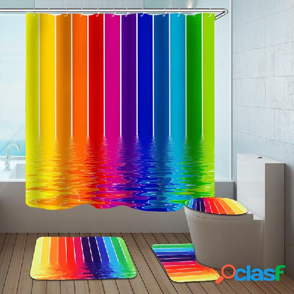 Cortina de chuveiro de poliéster arco-íris com 4 unidades