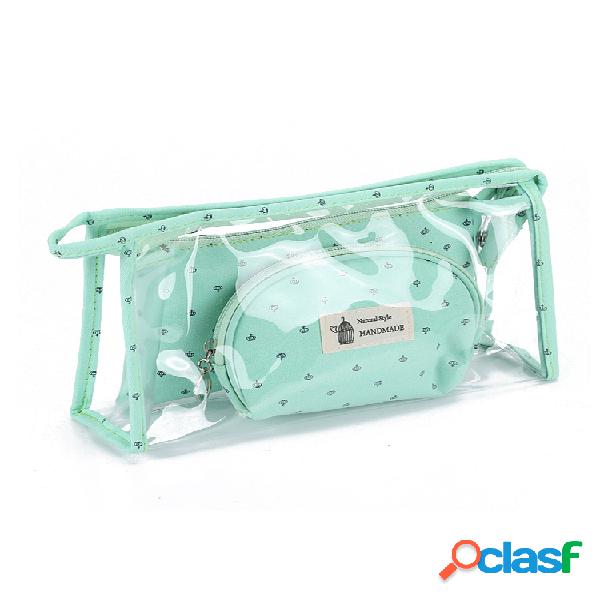 Cosmético de três peças de PVC transparente Bolsa