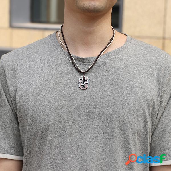 Cruz de couro retro Pingente colar estilo exótico colar de