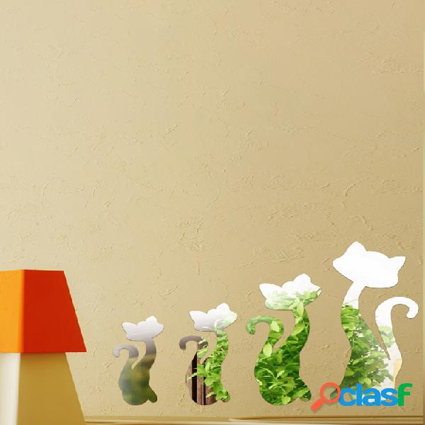 DIY 3D Quatro gatos bonitos Acrílico Adesivos de parede de