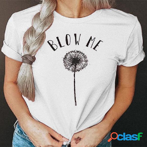 Dandelions Letter Print O-pescoço Casual Plus T-shirt