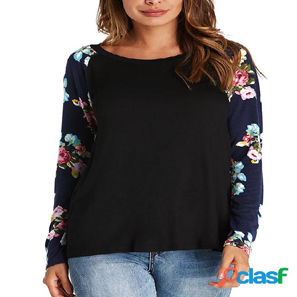 Dorimis Camiseta de patchwork com estampa floral aleatória