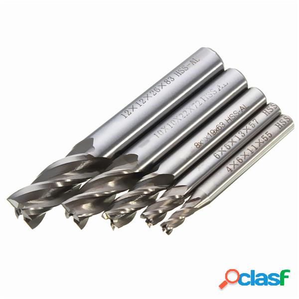 Drillpro DB-M2 5pcs 4/6/8/10 / 12mm Fresa de ponta de 4