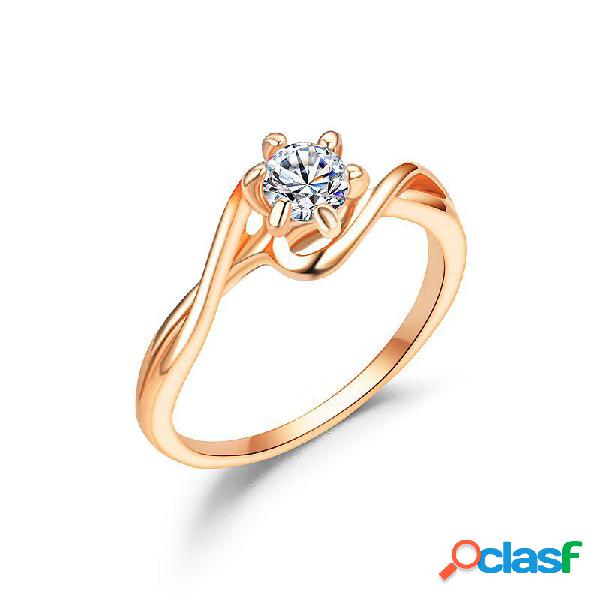 Elegante Casal Anéis de Dedo Liga de Zircão Oco Rodada