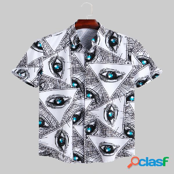 Esboço masculino impresso gola virada para baixo, camisas