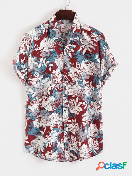 Estampado floral masculino Bohemian Praia Feriado Camisa