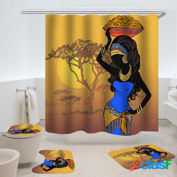 Exotic African Girls Banheiro Cortina de chuveiro Tapete de