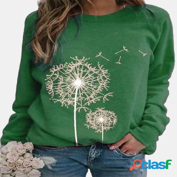 Feminino estampado em torno do pescoço manga comprida