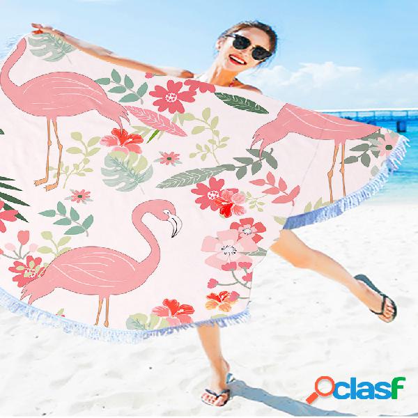 Flamingo Round Praia Toalha Com Franjas Microfibra 150cm