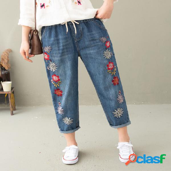 Flor de cintura com cordão bordado vintage Jeans