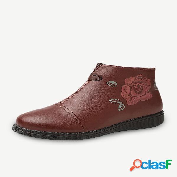 Flor estampada com forro de pele quente casual bota preta