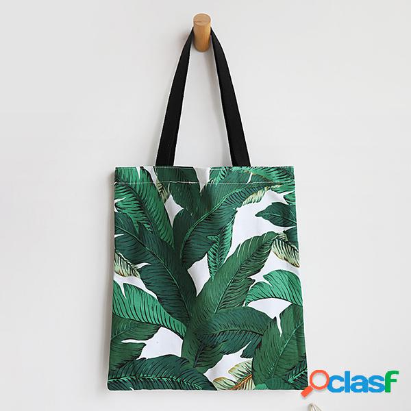 Fresh Printed Folha Shoulder Bolsa Canvas Handbag