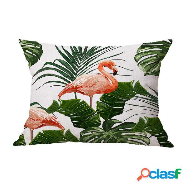 Fronha de linho flamingo Padrão aquarela verde folhas