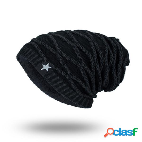 Gorro de lã tricotado masculino Chapéu com cinco estrelas