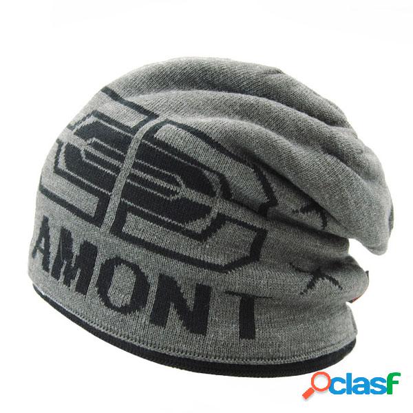 Gorro masculino tricotado de lã grossa boné carta dupla