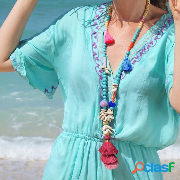 Gradient Colorful Tassel Handmade Beaded Necklace Shell