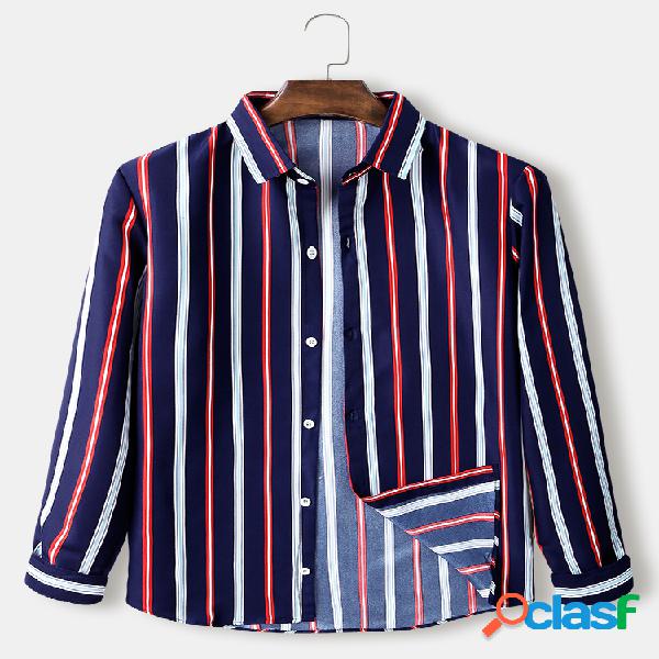 Homens Colorful Stripe com botões soltos e leves camisas