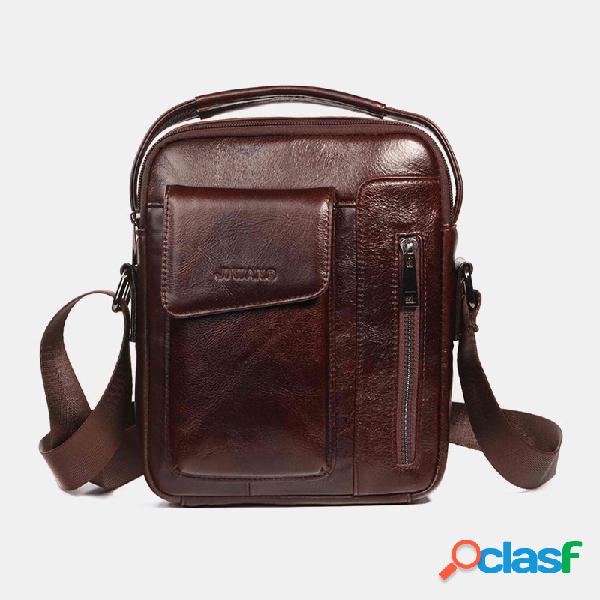 Homens Couro Genuíno Crossbody Bolsa