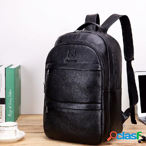 Homens Couro Genuíno Mochila Grande Capacidade Bolsa