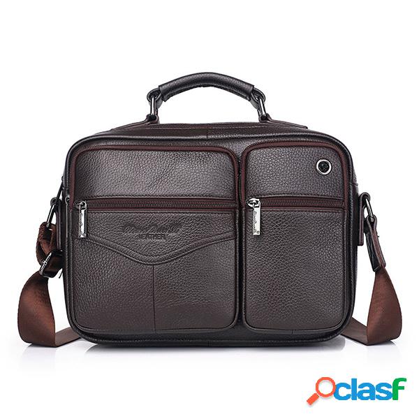 Homens Couro Genuíno Ombro Sólido Bolsa Crossbody Bolsa