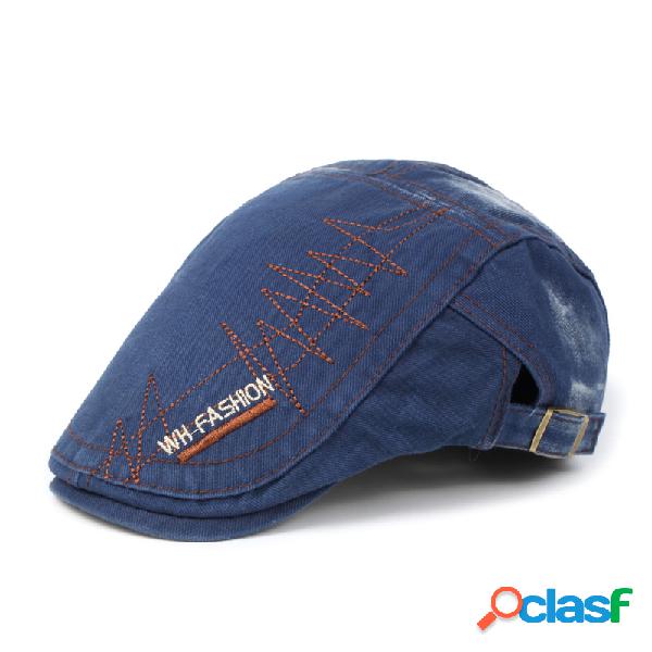 Homens Denim Lavar Beret Cap Linha Bordado Casual Outdoor