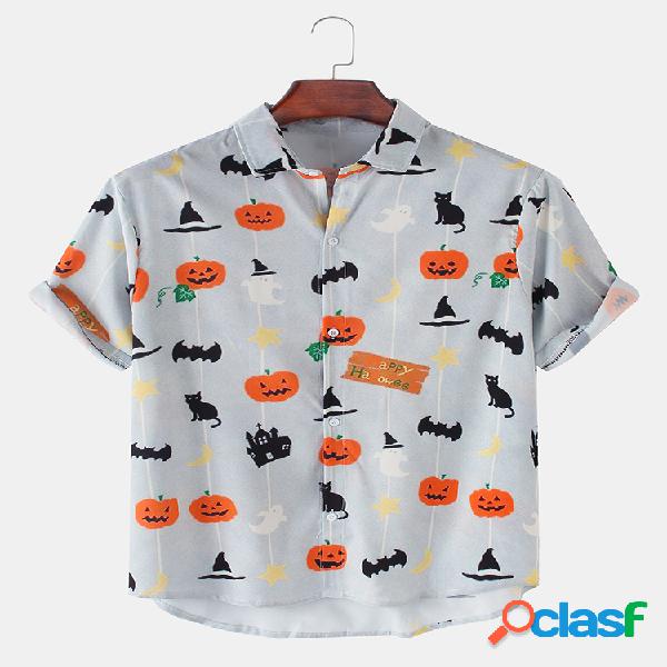 Homens Halloween Engraçado Abóbora Gato Impresso Casual