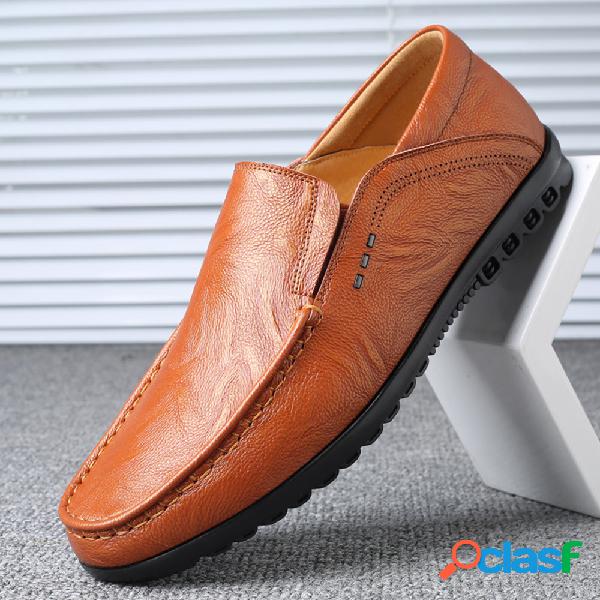 Homens Mão Costura Antiderrapante Slip On Soft Sole Casual