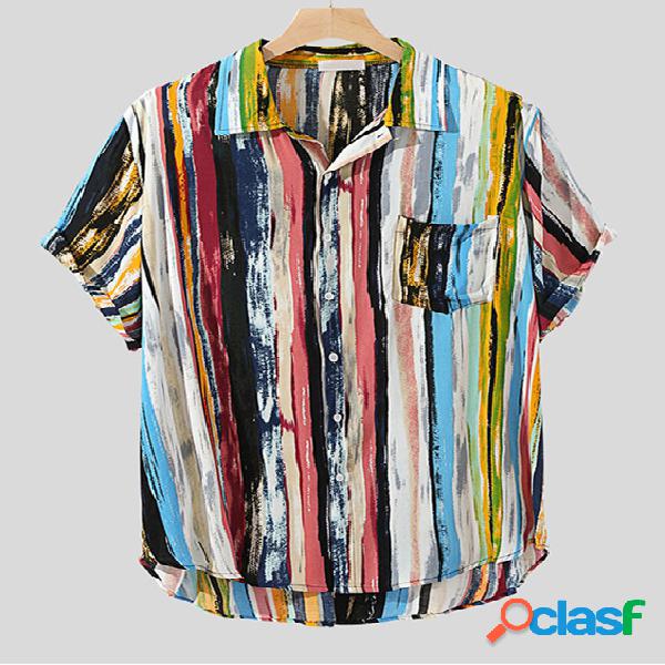 Homens Praia feriado Bohemia listrado Camisa