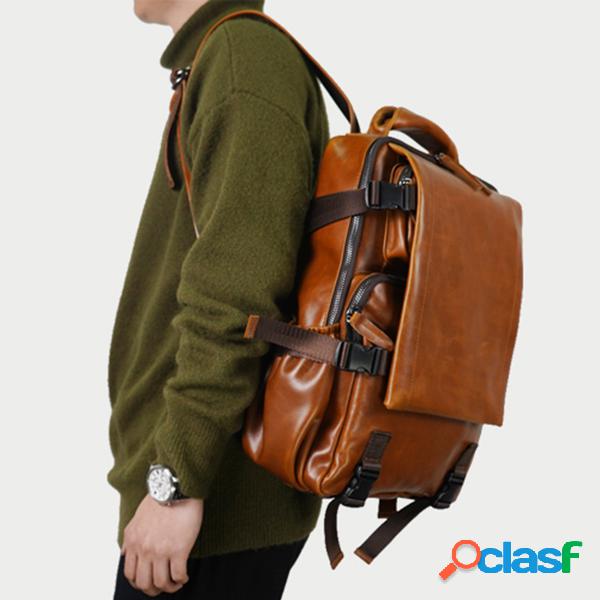 Homens Sólidos Casual Multifuncional Laptop Flap Backpack