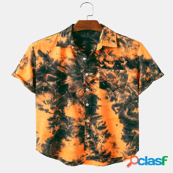 Homens Vintage Tie Dye Abstrato Impresso Casual Manga Curta