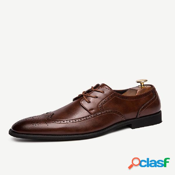 Homens Vintgae Brogue Esculpido Lace Up Oxfords Negócios