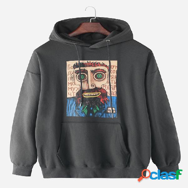 Hoodies masculinos com estampa gráfica de ombro solto com