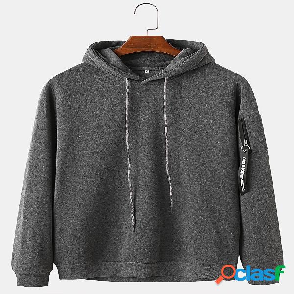 Hoodies masculinos de algodão maciço com cordão e bolsos