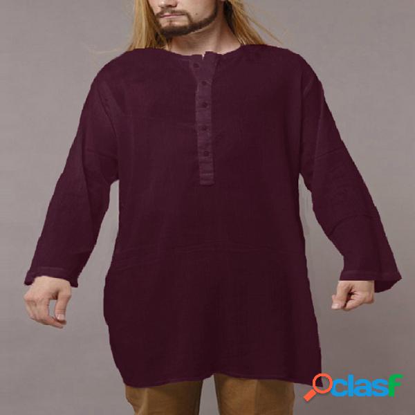 INCERUN Camiseta masculina Kurta Algodão Indiano Liso