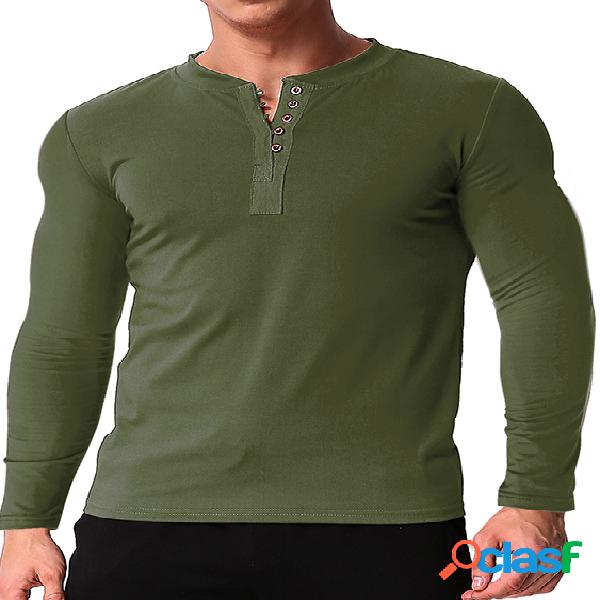 INCERUN Camiseta masculina aberta em torno do pescoço,