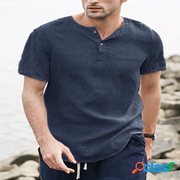 INCERUN Camiseta masculina verão algodão linho com botão